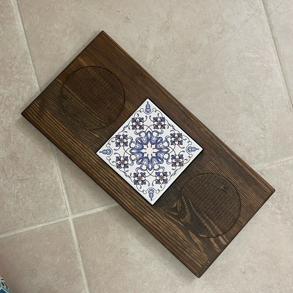 Vintage Wooden Large Coaster with Tiling - Picture 1 of 8